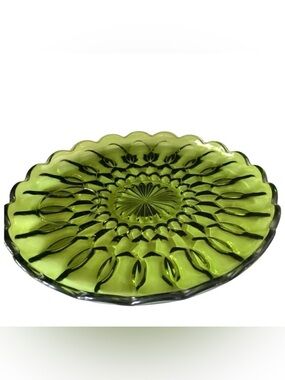 Vintage Anchor Hocking Fairfield Avocado Green 10in Plate With Cup Indent